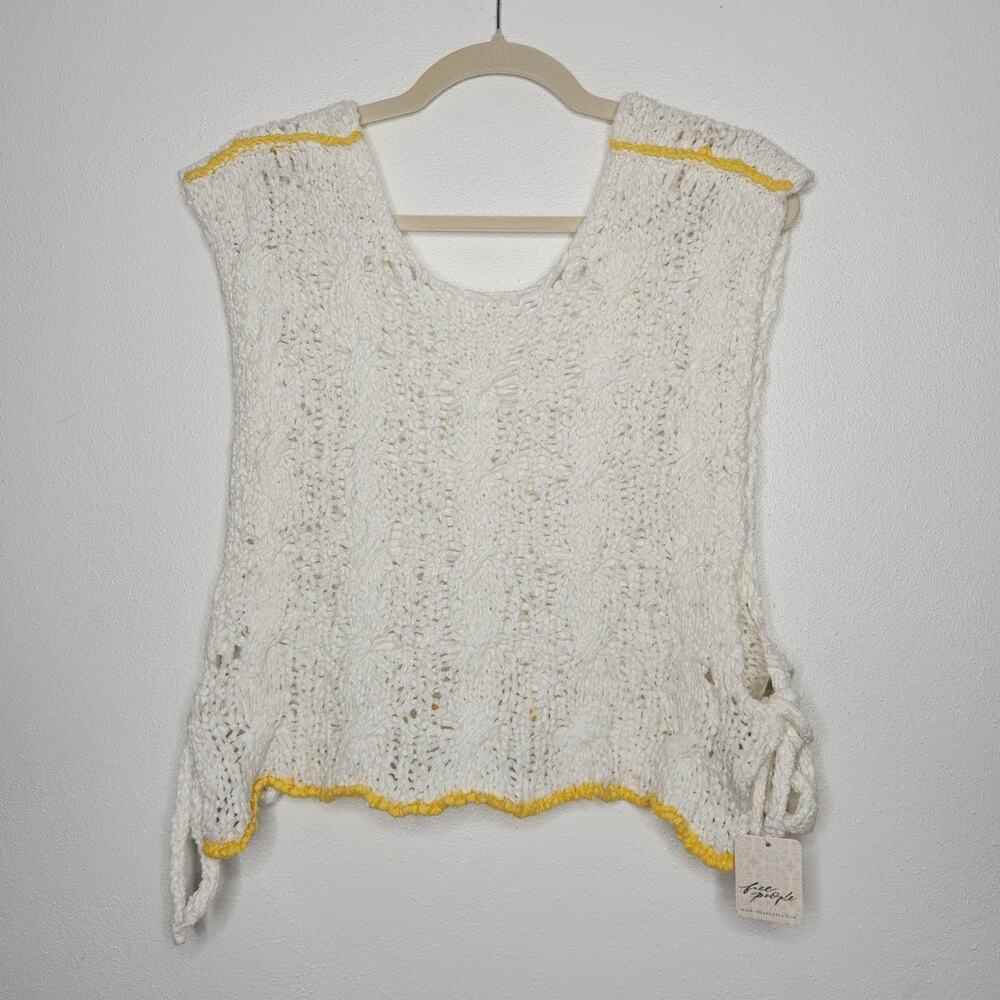 NWT $78 Free People XS Arlo Sweater Tank Vest Tie Sides White Boho Cotton